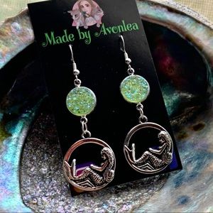 ✨💚🧜🏼‍♀️Green Druzy Mermaid Earrings🧜🏼‍♀️💚✨